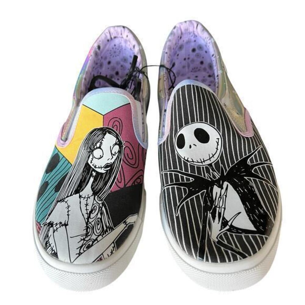 Tim Burton Nightmare Before Christmas Jack & Sally slip on metallic NWT SZ 9.5